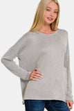 Ribbed Striped Long Sleeve Top in Lt. Grey