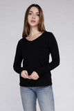 Cotton V-Neck Long Sleeve Top - Multiple Colors Available