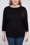 Plus Luxe Rayon Boat Neck 3/4 Sleeve Top- Multiple color options