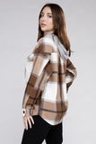 Plaid Drawstring Hooded Fleece Shacket - Multiple colors