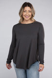 Plus Long Sleeve Round Neck Round Hem Top - 5 Color Options