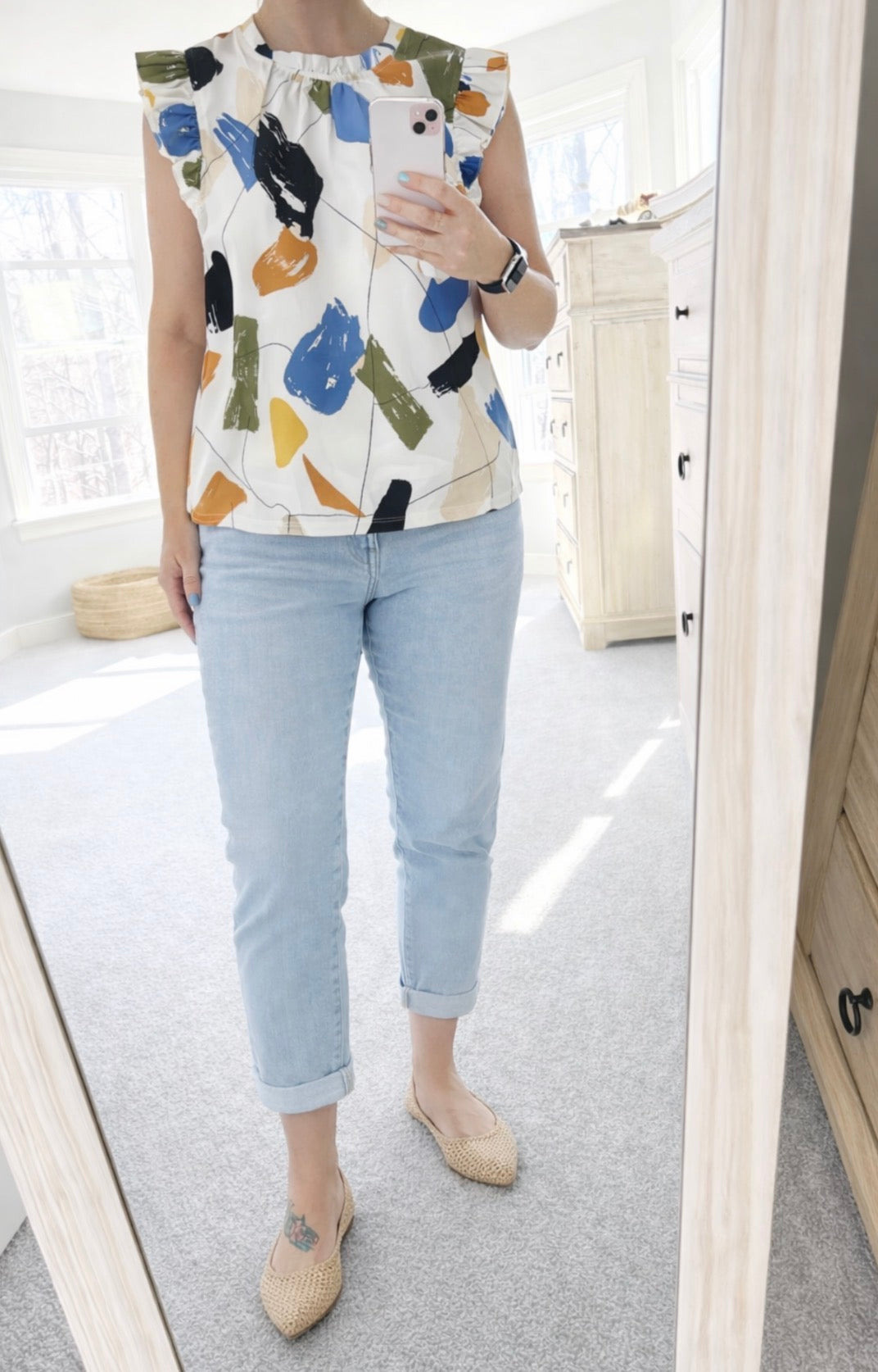 Printed Frill Sleeve Top