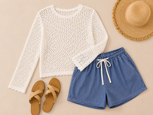 Hollowed Out Scalloped Trim Sweater