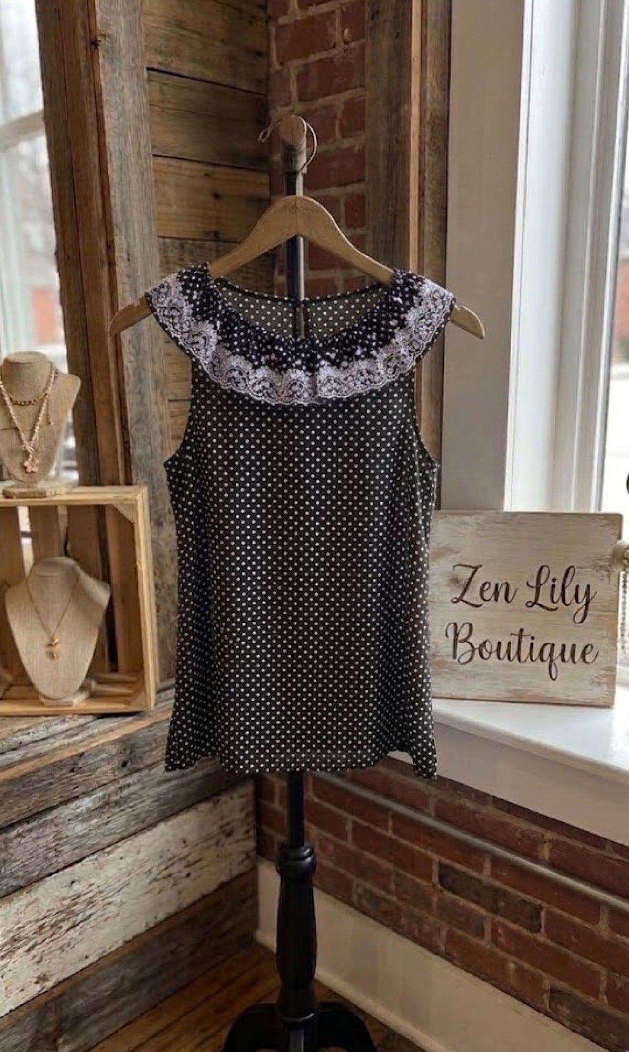 Embroidered Polka Dot Top