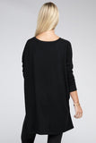 Dolman Long Sleeve V-Neck Side Slit High-Low Hem Top - Multiple color options