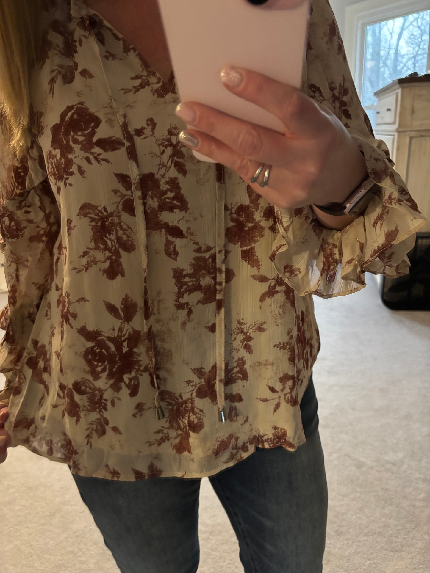 Shimmer Ruffle Top in Burgundy