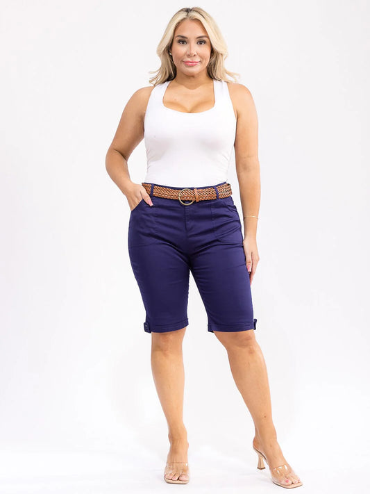 Navy Belted Bermuda Shorts