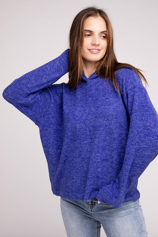 Hooded Brushed Melange Hacci Sweater - Multiple Colors Available