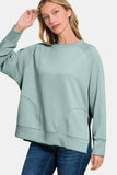 Scuba Round Neck Side Slit Sweatshirt in Blue Grey