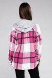 Plaid Drawstring Hooded Fleece Shacket - Multiple colors