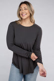 Plus Long Sleeve Round Neck Round Hem Top - 5 Color Options