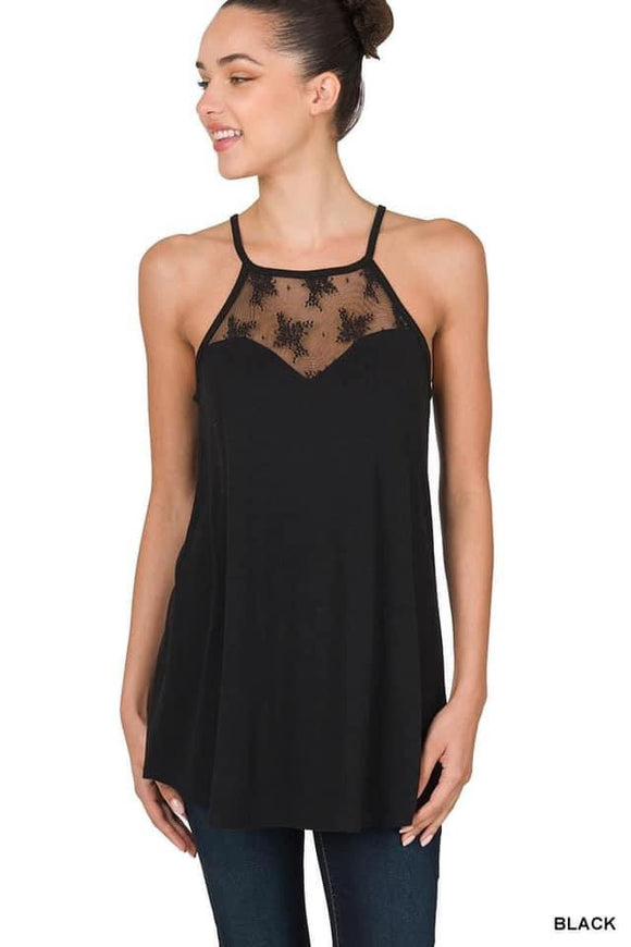 Lace Neck Line Halter Tank