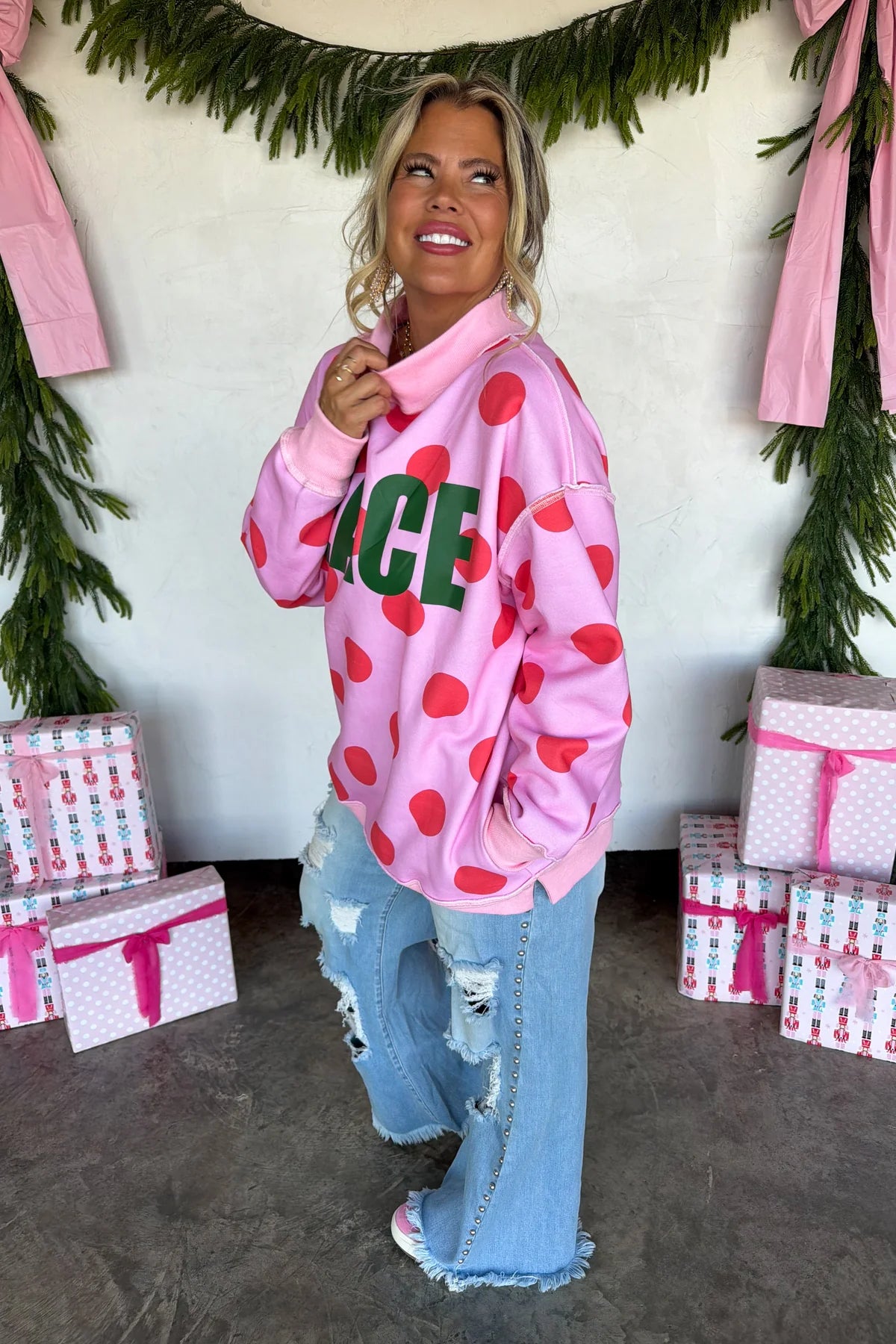Peace & Polka Dot Mock Neck Pullover -3 Options