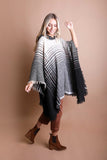 Herringbone Tweed Hooded Frayed Edge Poncho - Multiple Color Options