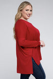 Plus Dolman Sleeve V-Neck Side Slit Hi-Low Hem Top - Multiple color options