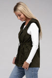 Drawstring Waist Military Hoodie Vest - 3 Color Options