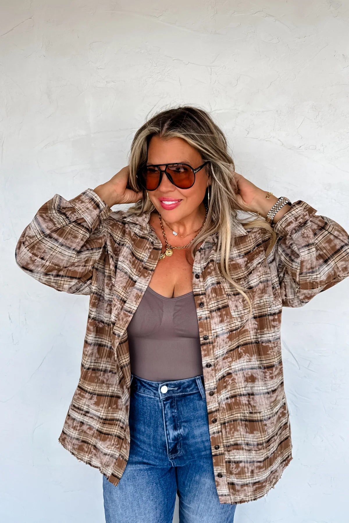 Preorder - Juniper Bleached Plaid Top