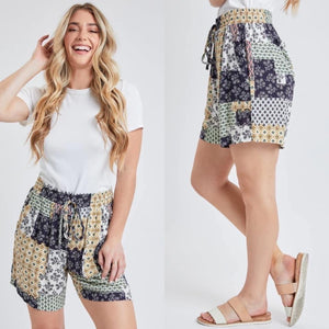 YMI Printed Linen Shorts With Porkchop Pocket And Side Slit