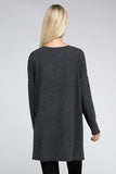 Dolman Long Sleeve V-Neck Side Slit High-Low Hem Top - Multiple color options