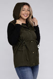 Plus Drawstring Waist Military Hoodie Vest - Multiple Color Options