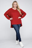 Plus Dolman Sleeve V-Neck Side Slit Hi-Low Hem Top - Multiple color options