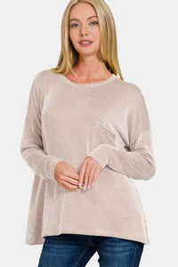 Ribbed Striped Long Sleeve Top in Ash Mocha