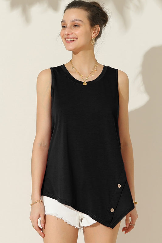 Round Neck Button Side Tank-multiple color options