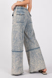 Mineral Washed Terry Wide Leg Pants in Slate Blue