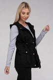 Drawstring Waist Military Hoodie Vest - 3 Color Options