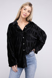 Wrinkle Effect Tiered Shirring Velvet Shirt - Multiple Color Options