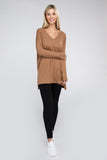 Dolman Long Sleeve V-Neck Side Slit High-Low Hem Top - Multiple color options