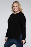 Plus Dolman Sleeve V-Neck Side Slit Hi-Low Hem Top - Multiple color options