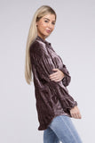 Wrinkle Effect Tiered Shirring Velvet Shirt - Multiple Color Options