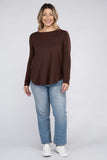 Plus Long Sleeve Round Neck Round Hem Top - 5 Color Options