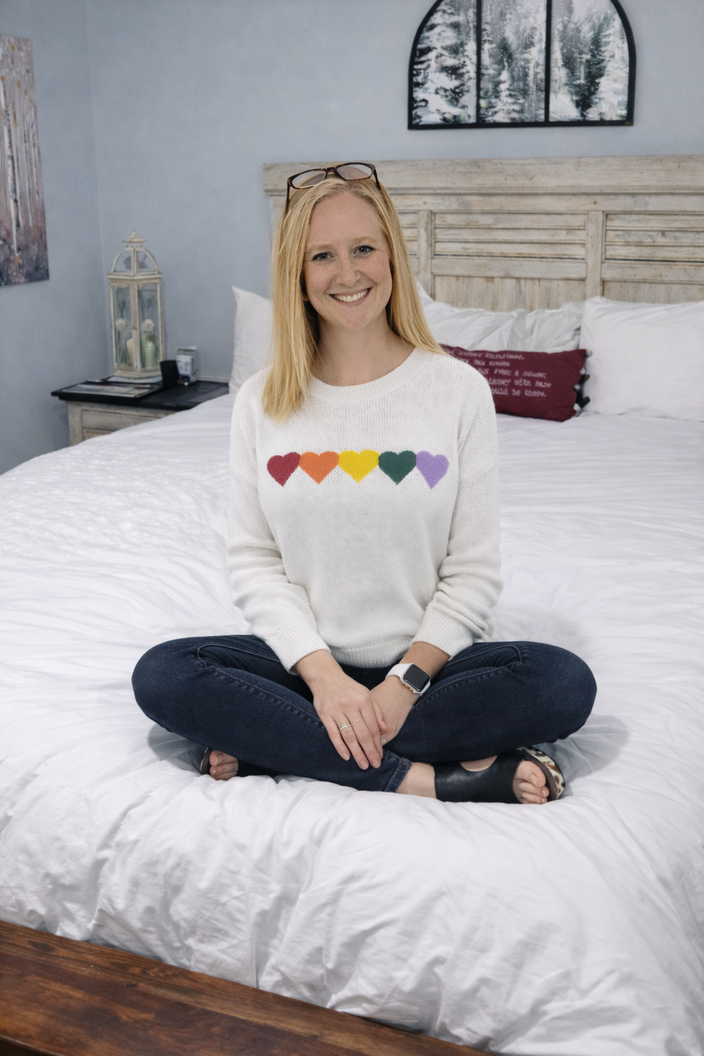 Chenille Feel Drop Shoulder Heart Sweater