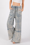 Mineral Washed Terry Wide Leg Pants in Slate Blue