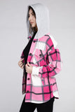 Plaid Drawstring Hooded Fleece Shacket - Multiple colors