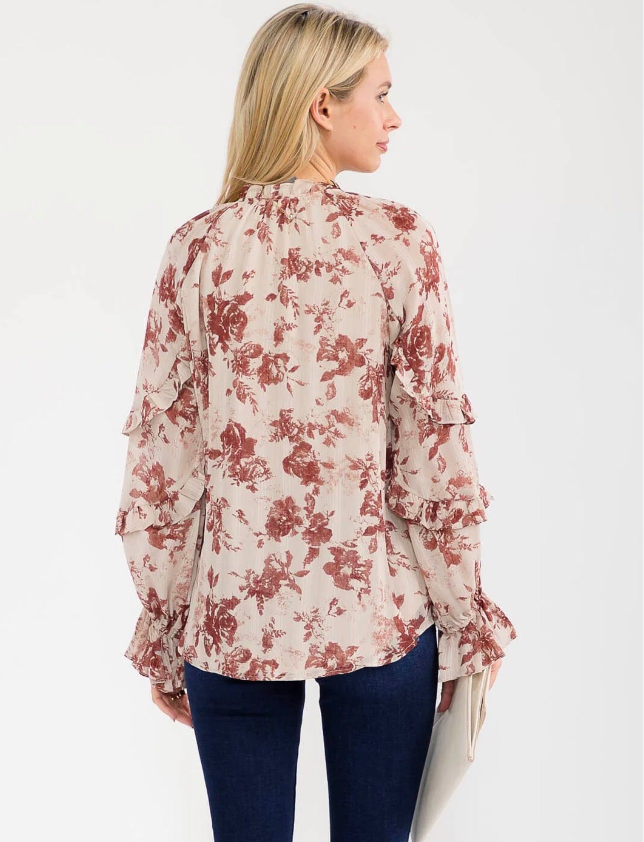 Shimmer Ruffle Top in Burgundy