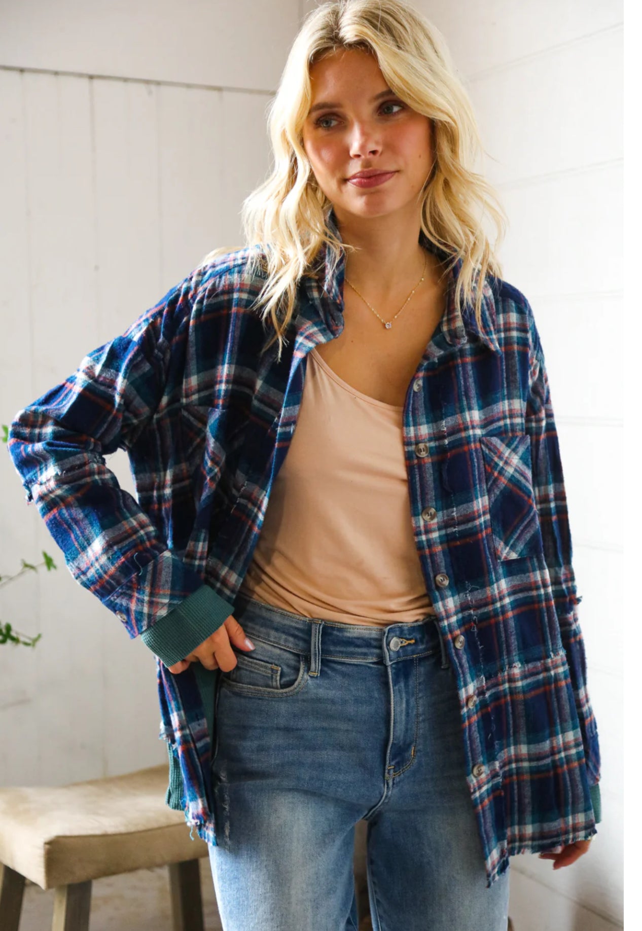 Button Up Plaid Flannel With Pockets and Thermal Trim