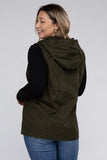 Plus Drawstring Waist Military Hoodie Vest - Multiple Color Options