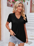 Ruched V-Neck Short Sleeve Top - Multiple color options