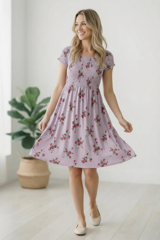 Floral Smocked Dress in Lavender