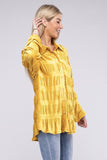 Wrinkle Effect Tiered Shirring Velvet Shirt - Multiple Color Options