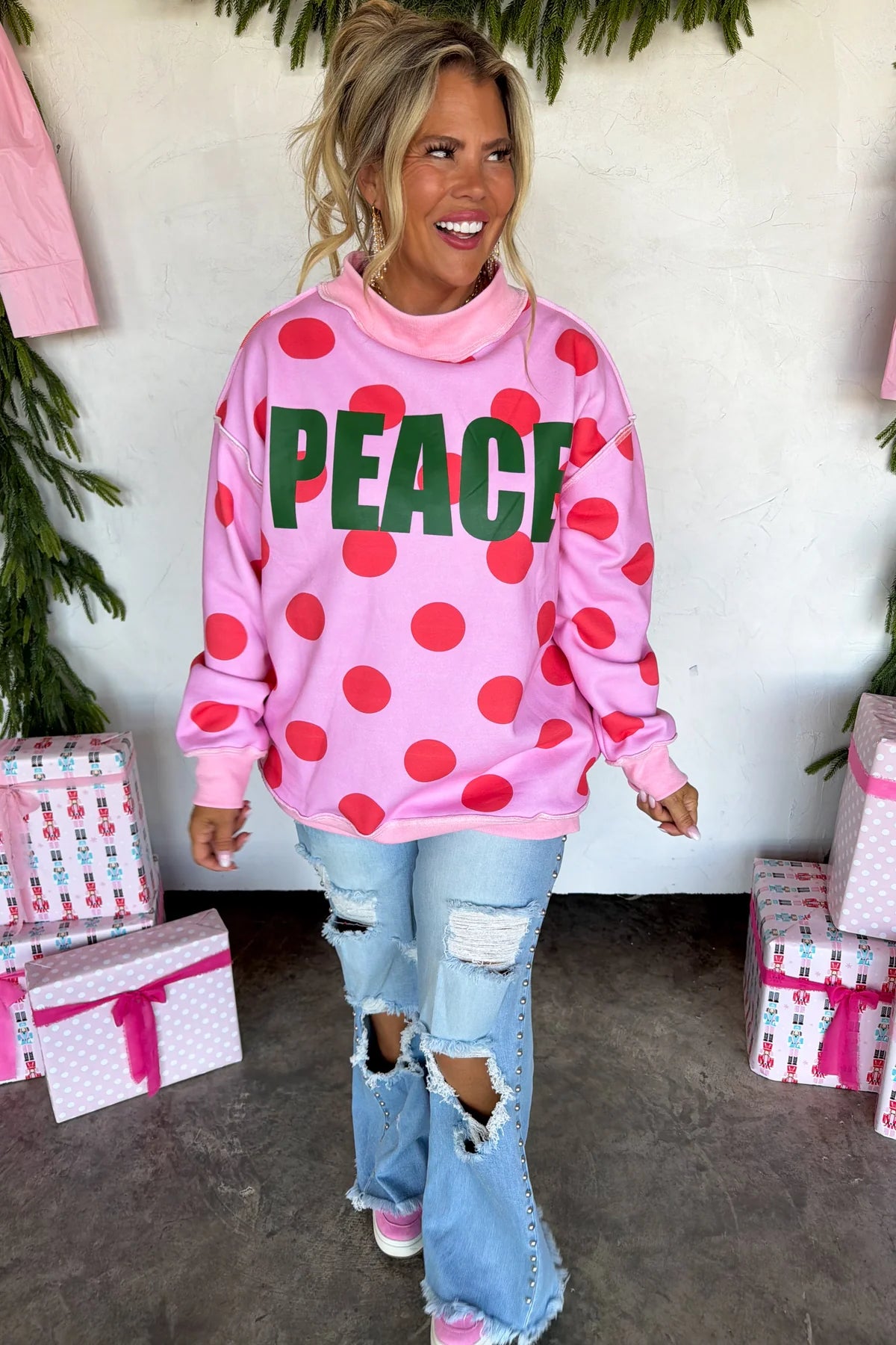 Peace & Polka Dot Mock Neck Pullover -3 Options