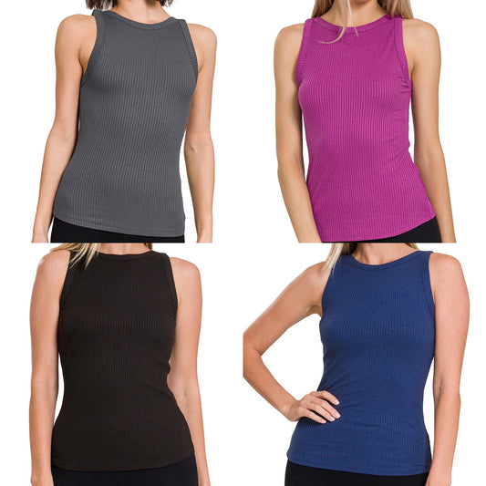 Ribbed Crew Neck Tank - Multiple Colors