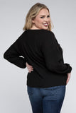 Plus Brushed Waffle V-Neck Button Detail Sweater - Multiple color options