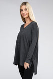 Dolman Long Sleeve V-Neck Side Slit High-Low Hem Top - Multiple color options