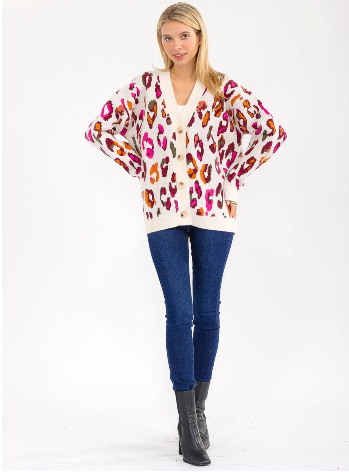 Button Up Animal Print Cardigan