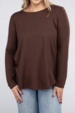 Plus Long Sleeve Round Neck Round Hem Top - 5 Color Options