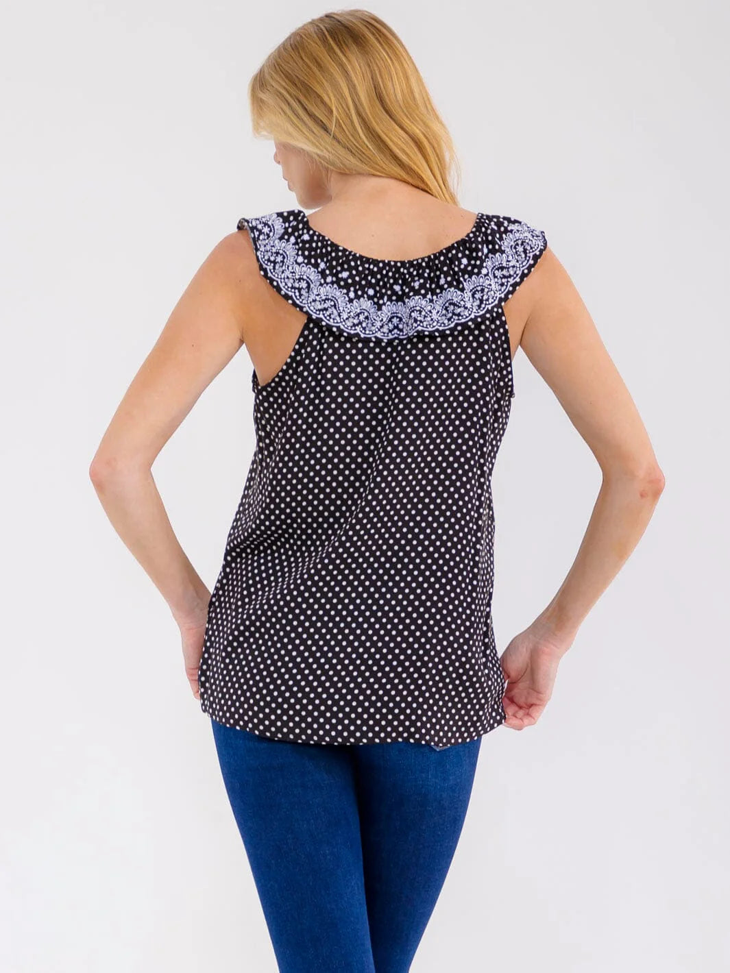 Embroidered Polka Dot Top
